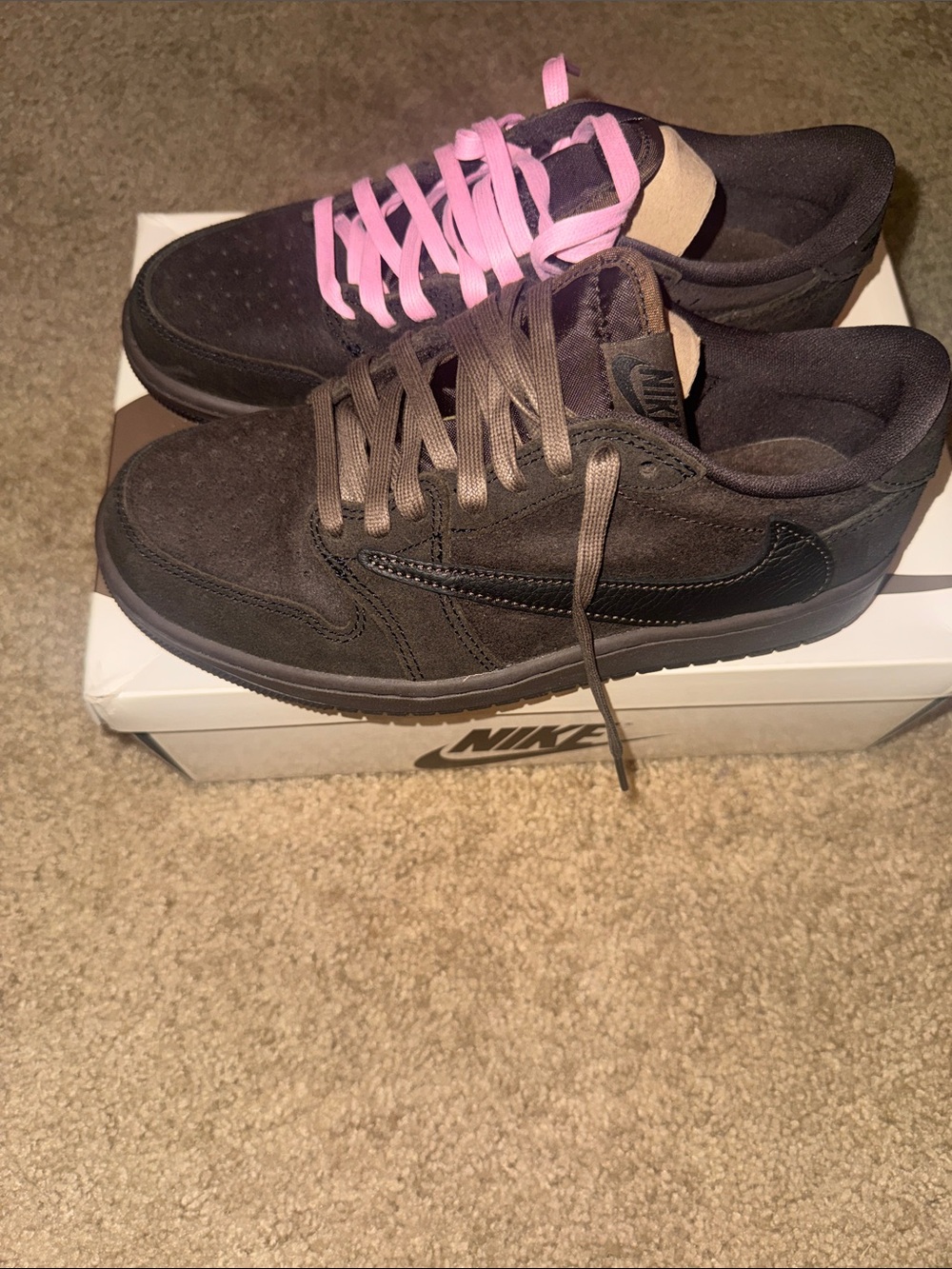 Travis Scott Brown Suede Sneakers with Pink Accent Laces - Picture 3 of 10